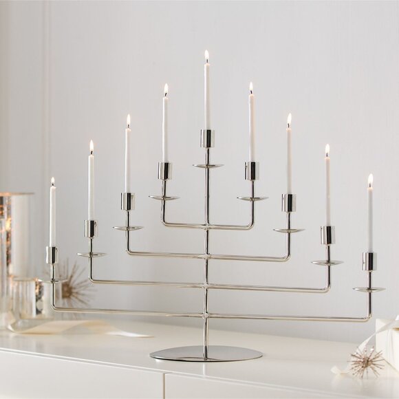 West Elm Alta Metal Menorah Handcrafted Chrome Modern 2024 Holiday Hannukah - Picture 1 of 7